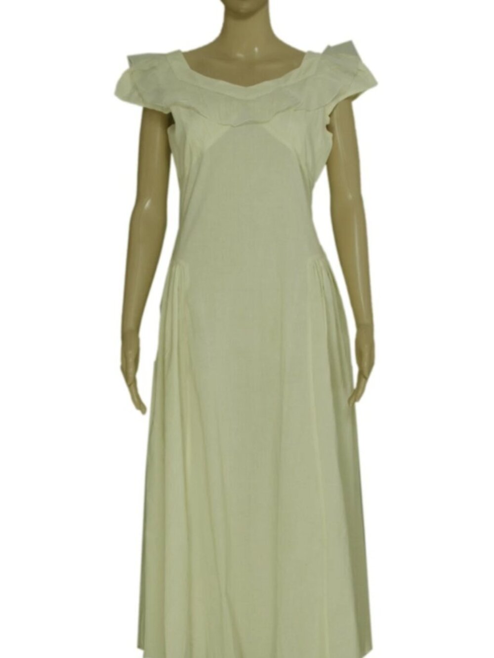Loveshackfancy Ruffle V Neck Cap Sleeve Beige Midi Dress S